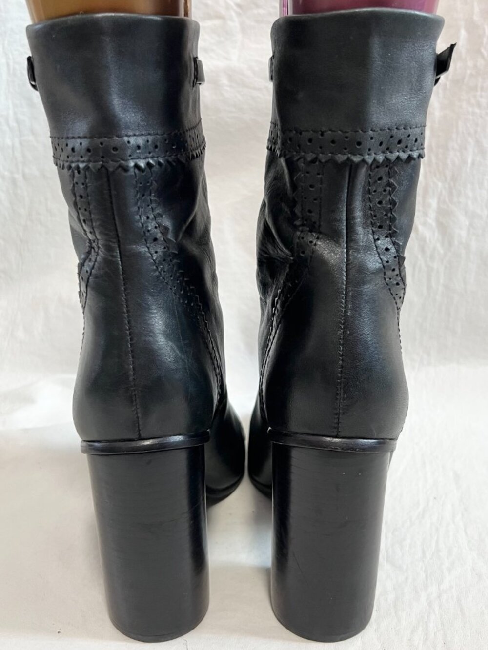 Tory Burch boots Huxley black leather womens 8.5 tassel zip up block high heel - Picture 4 of 16